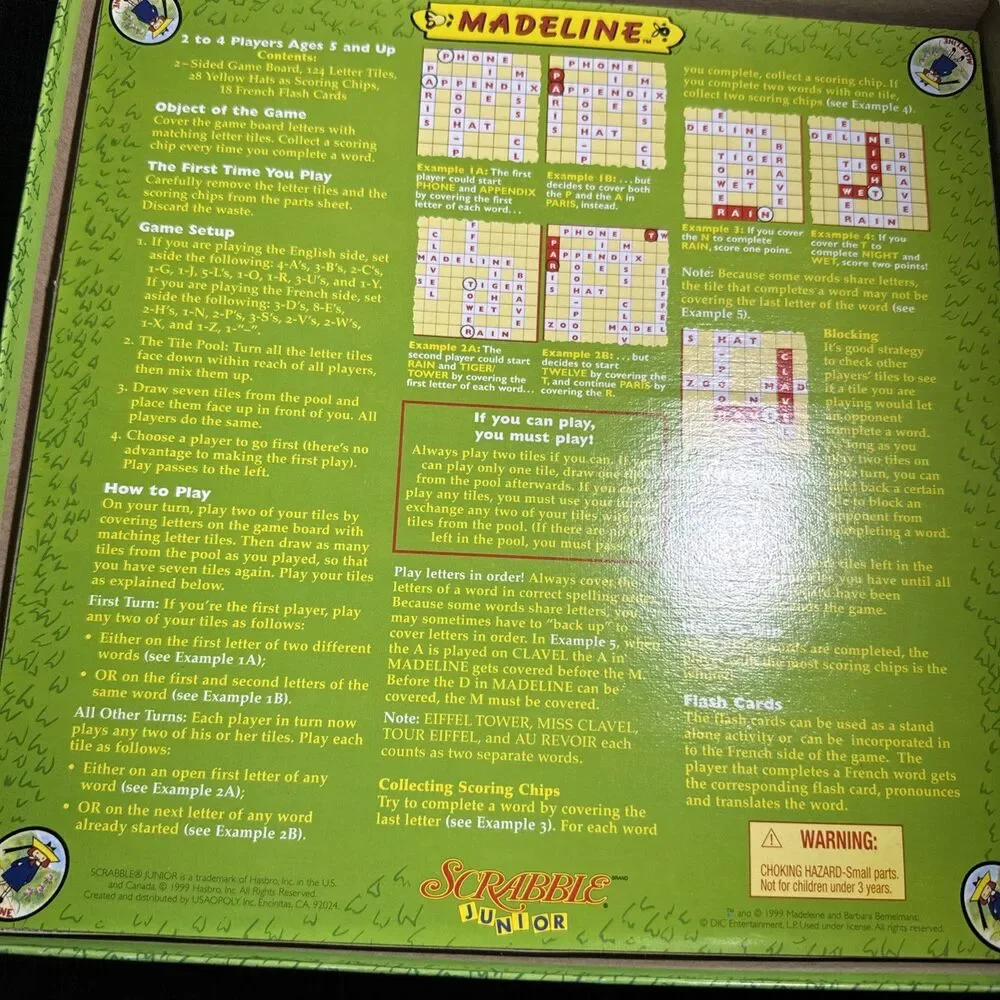 Madeline Scrabble Junior French & English Flash Cards 2 Games In 1 1999